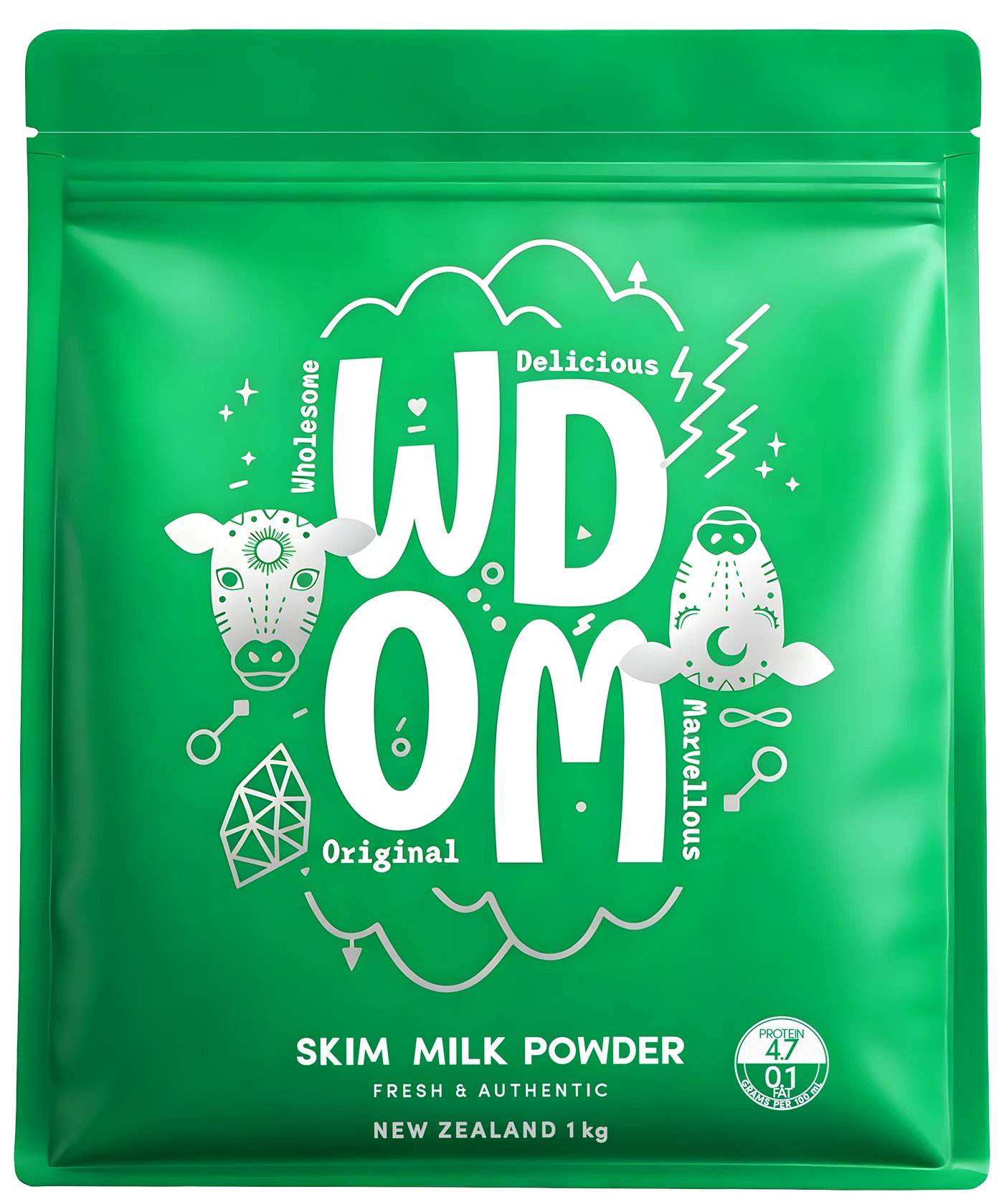 渥康脱脂牛乳粉绿色包装正面