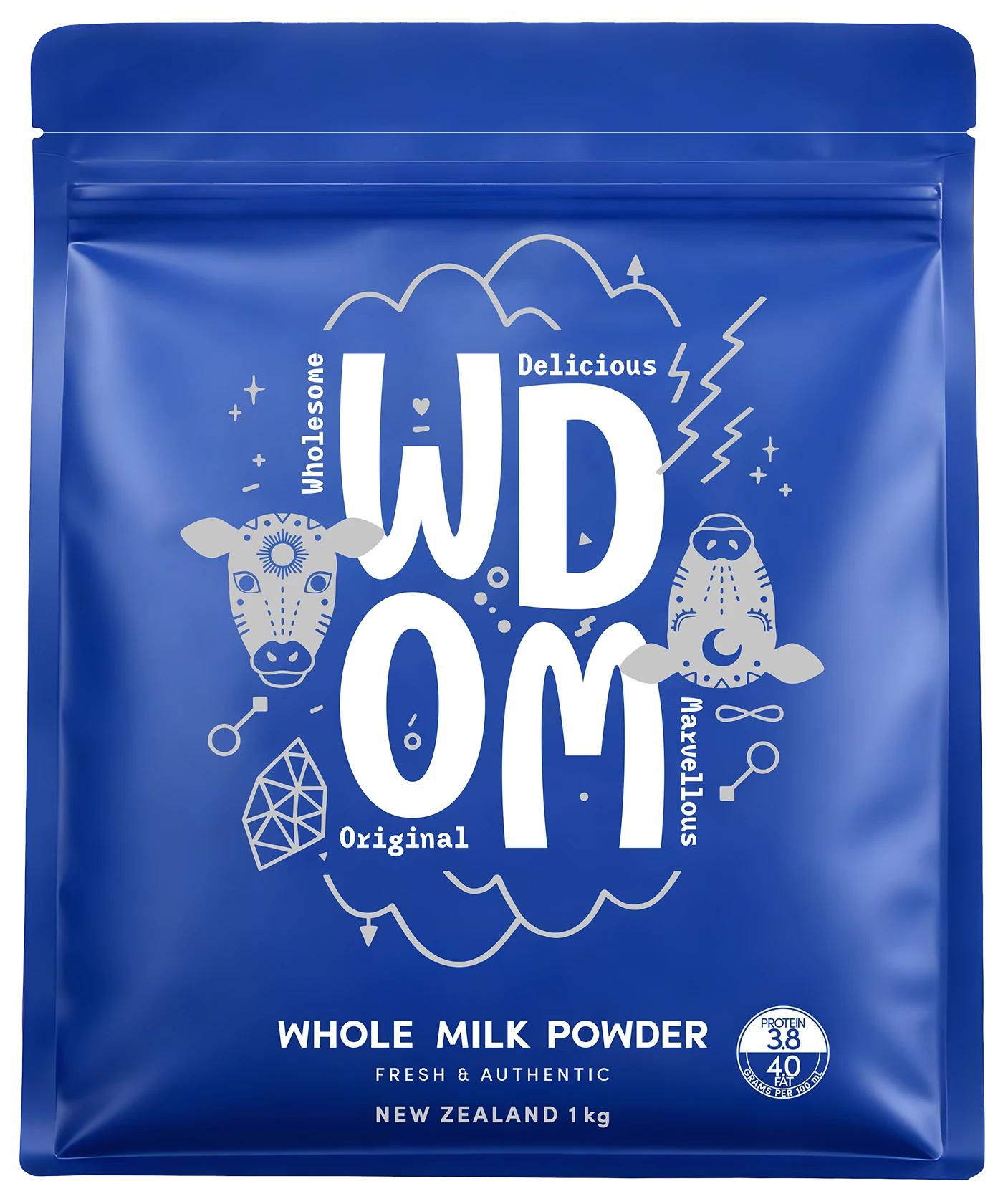 渥康全脂牛乳粉蓝色包装正面